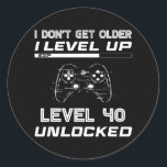Sticker Rond Level 40 Unlocked Gamer 40th Birthday Decorations<br><div class="desc">Level 40 Unlocked Gamer 40th Birthday Decorations Party 1982 Gift. Perfect gift for your dad,  mom,  papa,  men,  women,  friend and family members on Thanksgiving Day,  Christmas Day,  Mothers Day,  Fathers Day,  4th of July,  1776 Independent day,  Veterans Day,  Halloween Day,  Patrick's Day</div>