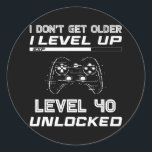 Sticker Rond Level 40 Unlocked Gamer 40th Birthday Decorations<br><div class="desc">Level 40 Unlocked Gamer 40th Birthday Decorations Party 1982 Gift. Perfect gift for your dad,  mom,  papa,  men,  women,  friend and family members on Thanksgiving Day,  Christmas Day,  Mothers Day,  Fathers Day,  4th of July,  1776 Independent day,  Veterans Day,  Halloween Day,  Patrick's Day</div>