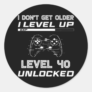 Sticker Rond Level 40 Unlocked Gamer 40th Birthday Decorations