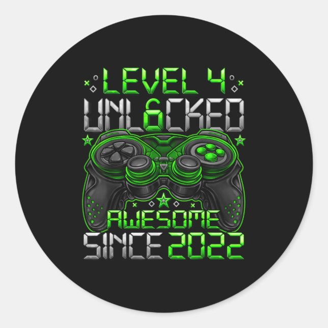 Sticker Rond Level 4 Unlocked 4 Year Old Boys 4th Birthday Boy  (Devant)