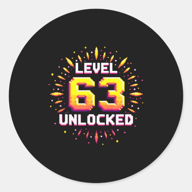 Sticker Rond Level 63 Unlocked Birthday Gift Gamer Milestone  (Devant)