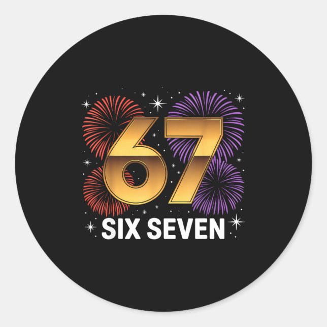 Sticker Rond Level 67 Complete Six Seven Birthday Fireworks  (Devant)