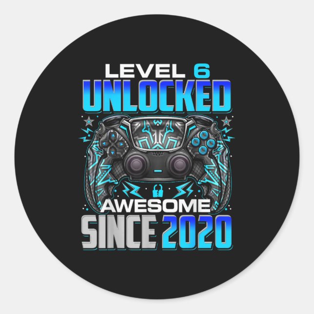 Sticker Rond Level 6 Unlocked Awesome Since 2020 6th Birthday G (Devant)