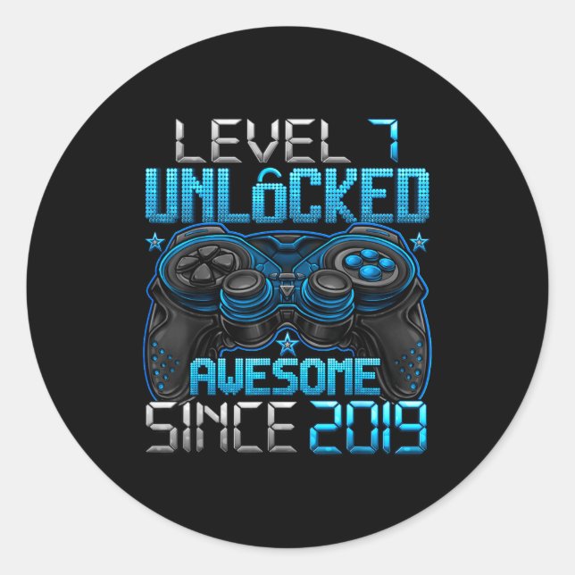 Sticker Rond Level 7 Unlocked 7 Year Old For Boys 7th Birthday  (Devant)