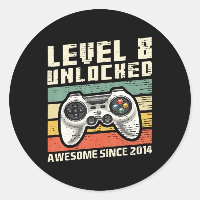 Sticker Rond Level 8 Awesome 2014 Video Game 8th Birth (Devant)