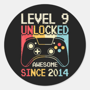 Sticker Rond Level 9 Video Game 9th Birthday Gamer Boy