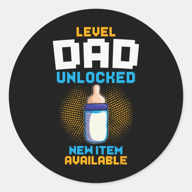 Sticker Rond Level Dad Unlocked Pregnancy Announcement Gamer Fa (Devant)