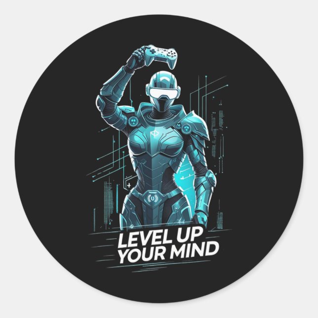 Sticker Rond Level Up Your Mind Ai Gamer  (Devant)