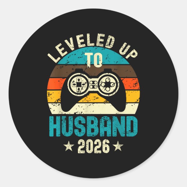 Sticker Rond Leveled Up To Husband 2026 Newlywed Groom Just Mar (Devant)