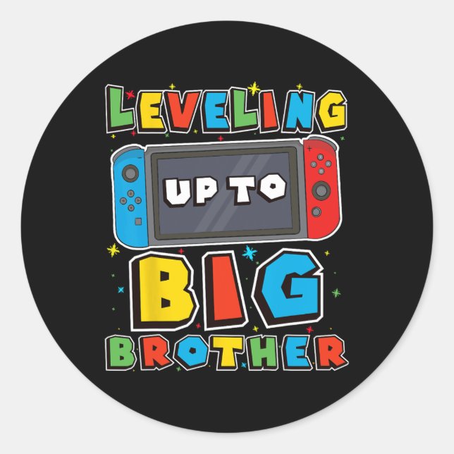 Sticker Rond Leveling Up To Big Brother For Gamer Boys Kids Men (Devant)