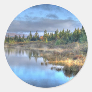 Sticker Rond Lever de soleil d'automne au lac Maine Moosehead