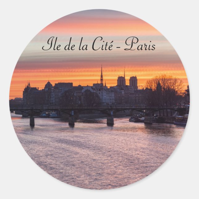 Sticker Rond Lever de soleil sur l'île de la Cité et Notre Dame (Devant)