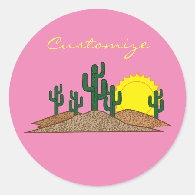 Sticker Rond Lever du soleil du désert du Saguaro Vert (Devant)
