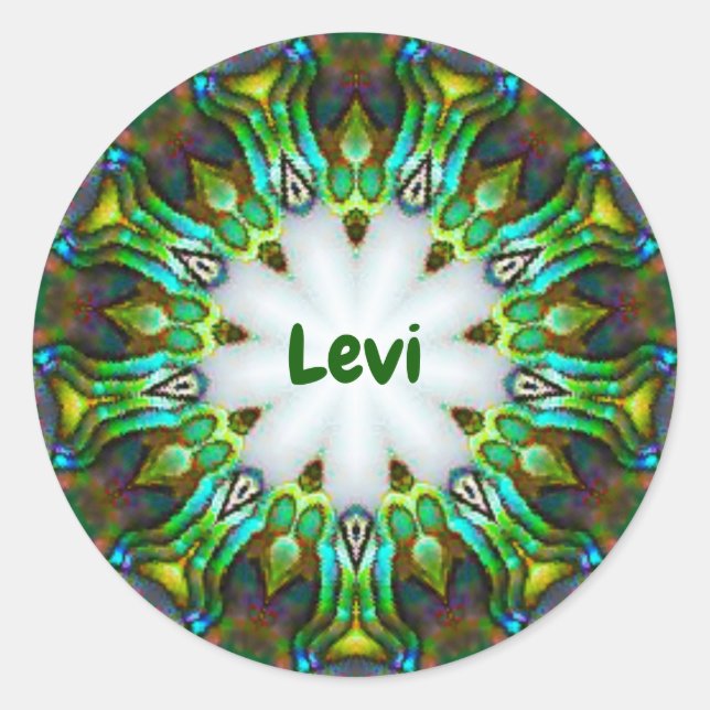 Sticker Rond LEVI ~ Personalized Paua Shell Fractal ~ (Devant)