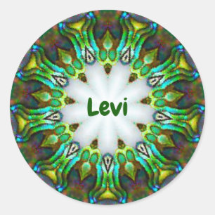Sticker Rond LEVI ~ Personalized Paua Shell Fractal ~