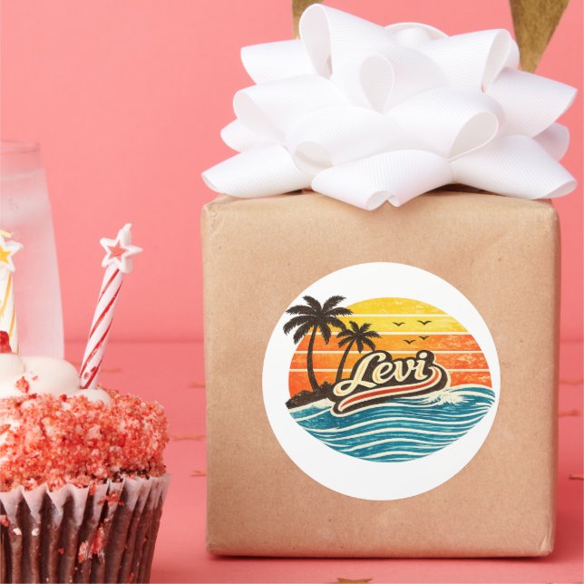 Sticker Rond Levi Retro Sunset Name Design (Fête)