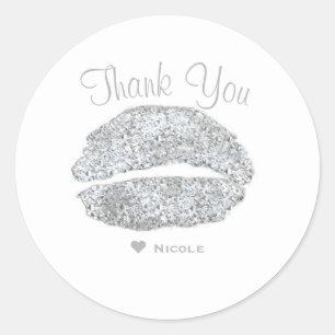 Sticker Rond Lèvres Argentées Kiss Maquillage Beauté Glam Chic