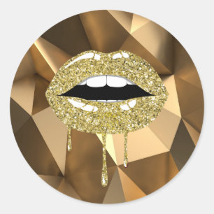 Sticker Rond Lèvres Brillantes Faux Paillettes Luxe Glamour Dor