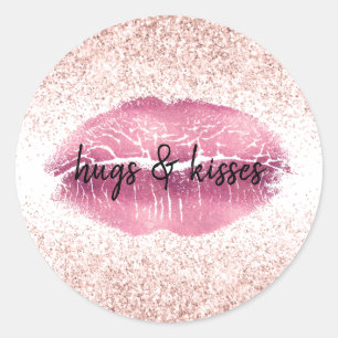 Sticker Rond Lèvres de Parties scintillant rose brillant