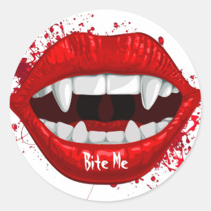 Sticker Rond Lèvres et crocs rouges Vampire