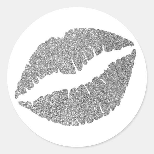 Sticker Rond Lèvres Pailletées Argent (Devant)