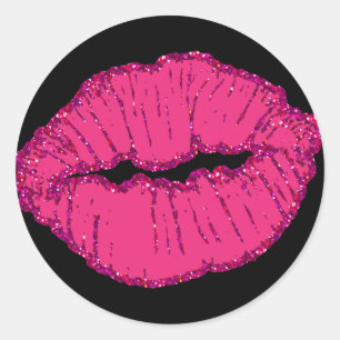 Sticker Rond lèvres pailletées roses