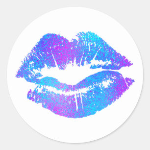 Sticker Rond Lèvres Peintes Fantaisie Rose Bleu & Violet
