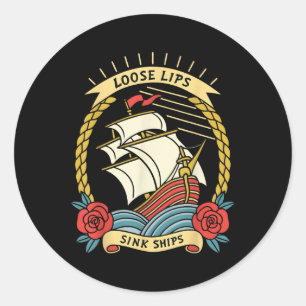 Sticker Rond Lèvres Perdues Évier Navires Tatouage Nautique Tra