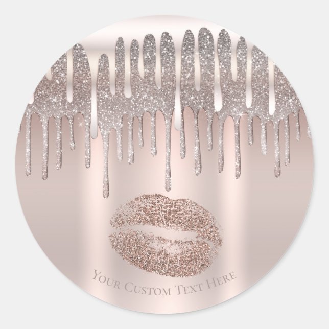 Sticker Rond Lèvres Rose Gold Glacé Baiser Diamant Paillettes D (Devant)