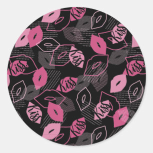 Sticker Rond Lèvres roses embrasser Motif Black Ver