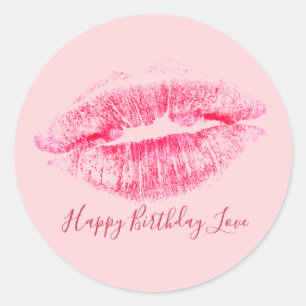 Sticker Rond Lèvres roses Luscious Joyeux Amour Anniversaire