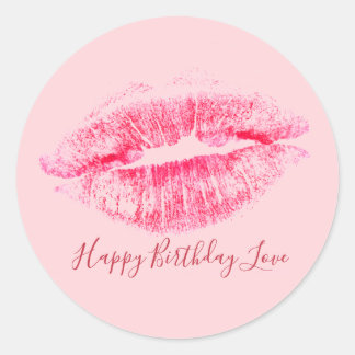 Sticker Rond Lèvres roses Luscious Joyeux Amour Anniversaire