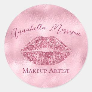 Sticker Rond Lèvres scintillantes rose glamour