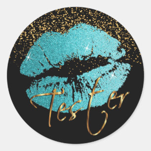 Sticker Rond Lèvres turquoises de Parties scintillant 3 - Test