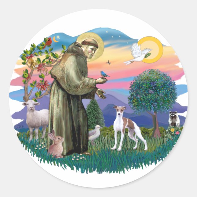 Sticker Rond Lévrier italien (marron-blanc) (Devant)