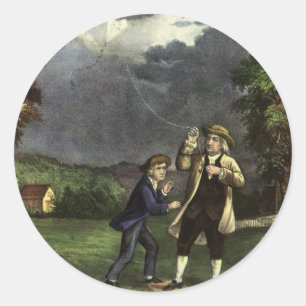 Sticker Rond L'expérience de Benjamin Franklin avec le cerf-vol