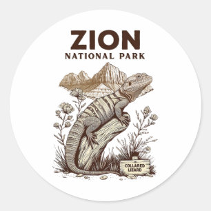 Sticker Rond Lézard à collier du parc national de Zion rétro Ca