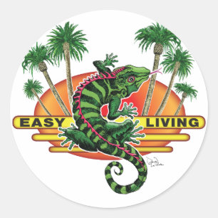 Sticker Rond Lézard de vie facile sur la plage