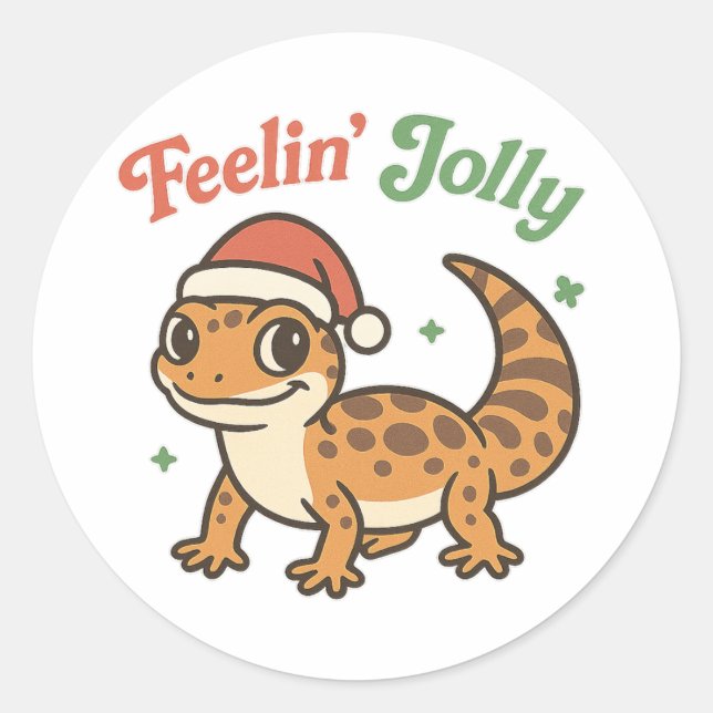 Sticker Rond Lézard gecko léopard de Noël mignon (Devant)