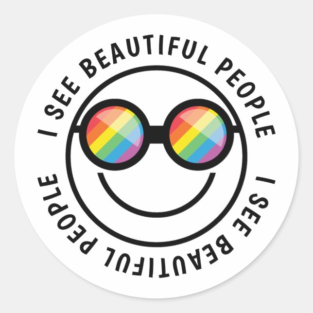 Sticker Rond Lgbt Ally Beaux Gens Citation & Rainbow Glasses (Devant)