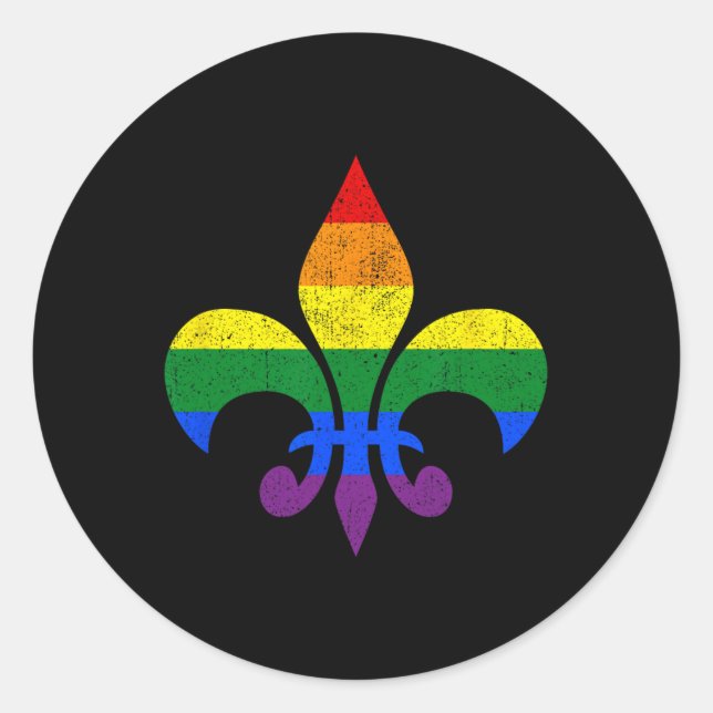 Sticker Rond Lgbt Fleur De Lis Mois Gay pride Rainbow M (Devant)