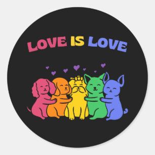 Sticker Rond LGBT Love is Love Colorful Chats and Chiens Sticke