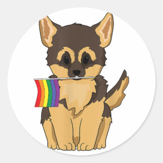 Sticker Rond LGBT Pride Berger Allemand Chien drapeau arc-en-ci
