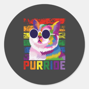 Sticker Rond LGBT Tie Dye Pride Chat Purride Gay Rainbow Retro