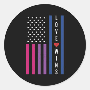 Sticker Rond LGBTQ Bisexual Pride L'amour gagne le drapeau amér