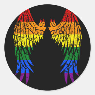 Sticker Rond LGBTQ LGBT Angel ailes colorées Rainbow Gay