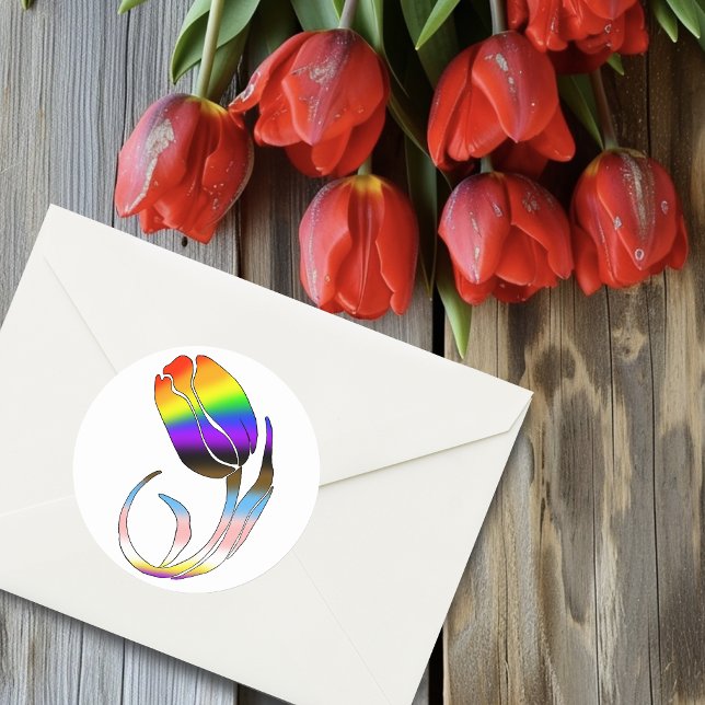 Sticker Rond LGBTQ plus Tulip et Fleurs (Créateur téléchargé)