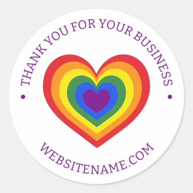 Sticker Rond LGBTQ Rainbow Heart Business Merci (Devant)
