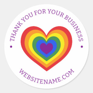 Sticker Rond LGBTQ Rainbow Heart Business Merci