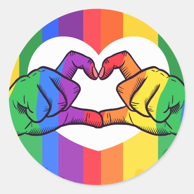 Sticker Rond LGBTQ Rainbow Pride Mains d'amour (Devant)